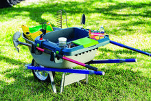 Load image into Gallery viewer, Original Little Burro, USA made lawn/garden tray for all 4-6 cu. ft. wheelbarrows. Holds rake, shovel, short handle tools, drinks &amp; water tight storage for phone. Wheelbarrow not included. Great gift!
