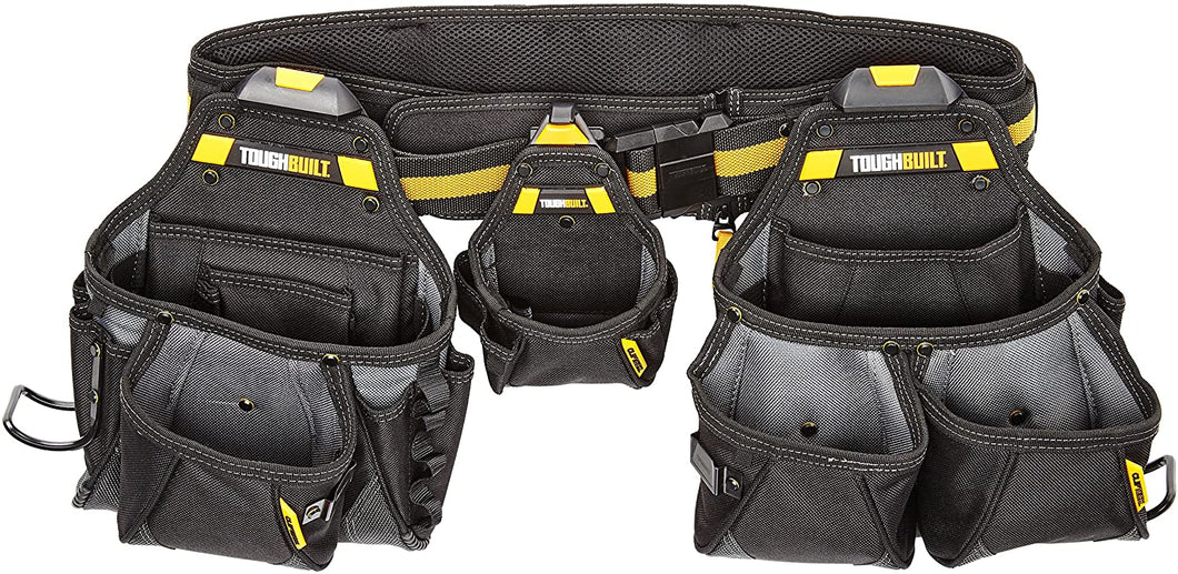 ToughBuilt - Tool Belt Set - Includes Pouches, Padded Belt, Heavy Duty, Deluxe Organizer Premium Quality, Durable Pockets, Pry Bar/Hammer Loop, Patented ClipTech Hubs