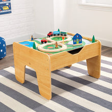 Load image into Gallery viewer, KidKraft 2-in-1 Reversible Top Activity Table with 200 Building Bricks &amp; 30Piece Wooden Train Set - Natural, 28.5" x 24" x 3.25"