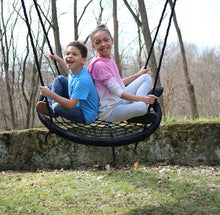Load image into Gallery viewer, M &amp; M Sales Enterprises MM00124Web Riderz Outdoor Swing N' Spin- Safety Rated to 600 lb, 39 inch Diameter, Adjustable Hanging Ropes, Ready to Hang and Enjoy as a Family, Black