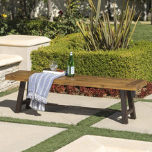 Load image into Gallery viewer, Aromzen Katia Outdoor Acacia Wood Bench with Rustic Metal Accents, Teak Finish