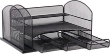 Load image into Gallery viewer, Safco Products 3234BL Onyx Mesh Powered Charging Station Desktop Organizer with 3 Drawers and USB port, Black