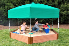 Load image into Gallery viewer, Frame It All Tool-Free Classic Sienna 7ft. x 8ft. x 11in. Composite Hexagon Sandbox Kit with Telescoping Canopy/Cover - 2&quot; Profile