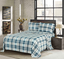 Load image into Gallery viewer, Sunbeam Super Soft Heavyweight Fleece Sheet Set, Walker Smoke Blue, Twin