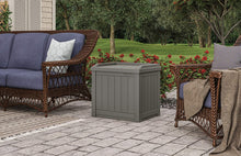 Load image into Gallery viewer, Suncast 22-Gallon Small Deck Box - Lightweight Resin Indoor/Outdoor Storage Container and Seat for Patio Cushions and Gardening Tools - Store Items on Patio, Garage, Yard - Stone Gray