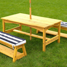 Load image into Gallery viewer, KidKraft Outdoor table and Chair Set with Cushions and Navy Stripes