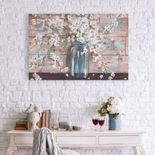 Load image into Gallery viewer, Patton Wall Decor Blooms in Mason Jar Floral Art, 24" x 36" Wrapped Canvas, 24 x 36 Inch, Light Blue