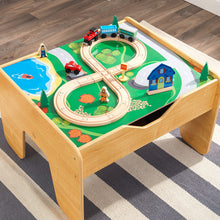 Load image into Gallery viewer, KidKraft 2-in-1 Reversible Top Activity Table with 200 Building Bricks &amp; 30Piece Wooden Train Set - Natural, 28.5" x 24" x 3.25"