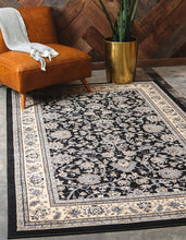 Load image into Gallery viewer, Unique Loom Kashan Collection Traditional Floral Overall Pattern with Border Black Area Rug