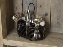 Load image into Gallery viewer, Gourmet Basics by Mikasa 5153172 Rope Metal Tabletop Flatware and Napkin Picnic Caddy 10&quot; Antique Black