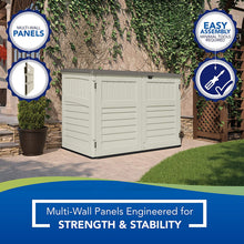 Load image into Gallery viewer, Suncast 5' x 3' Horizontal Stow-Away Storage Shed - Natural Wood-like Outdoor Storage for Trash Cans and Yard Tools - All-Weather Resin, Hinged Lid, Reinforced Floor - Vanilla and Stoney