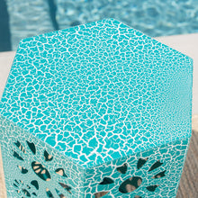 Load image into Gallery viewer, Functional,Stylish and Elegant Marshall Outdoor 12 Inch and 14 Inch Sunburst Iron Side Table Set, Crackle Teal,Adds Color to Your Patio and Backyard
