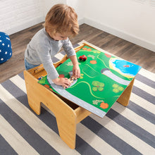 Load image into Gallery viewer, KidKraft 2-in-1 Reversible Top Activity Table with 200 Building Bricks &amp; 30Piece Wooden Train Set - Natural, 28.5" x 24" x 3.25"