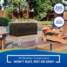 Load image into Gallery viewer, Suncast DBW7300 Mocha Wicker Resin Deck Box, 73-Gallon