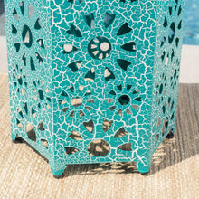 Load image into Gallery viewer, Functional,Stylish and Elegant Marshall Outdoor 12 Inch and 14 Inch Sunburst Iron Side Table Set, Crackle Teal,Adds Color to Your Patio and Backyard
