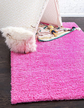 Load image into Gallery viewer, Unique Loom Solo Solid Shag Collection Modern Plush Taffy Pink Runner Rug (3' x 10')