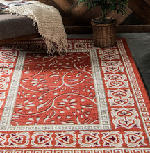 Load image into Gallery viewer, Unique Loom Outdoor Botanical Collection Carved Border Transitional Indoor and Outdoor Flatweave Rust Red   Area Rug (6' 0 x 9' 0)